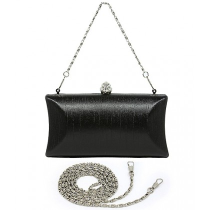 Evening Bag - 12 PCS - Shimmery Silk w/ Rhinestones Accent Closure Knob - Black - BG-1120SL-BK